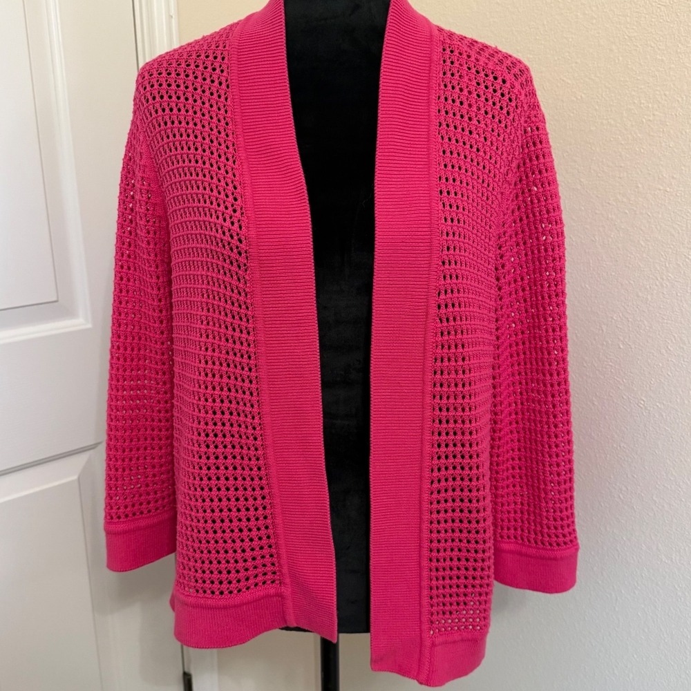 Jones Studio Separates Hot Pink Open Knit Cardigan Sweater Womens XL Pink Ribbed